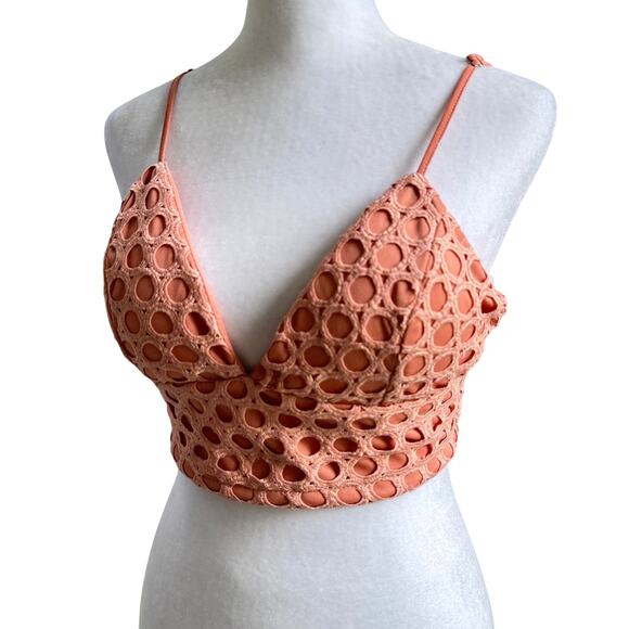 SHOWPO. Pink Plunging Boho Knit Lace Padded Bralette Size 10 / Large - Picture 2 of 4